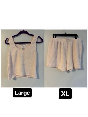 Kuwallatee Light Pink Fuzzy LARGE Tank Top & XL Shorts Matching Loungewear Set
